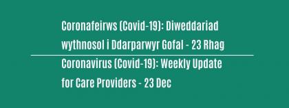 CORONAVIRUS (COVID-19): WEEKLY UPDATE FOR CARE PROVIDERS - Wednesday 23 December